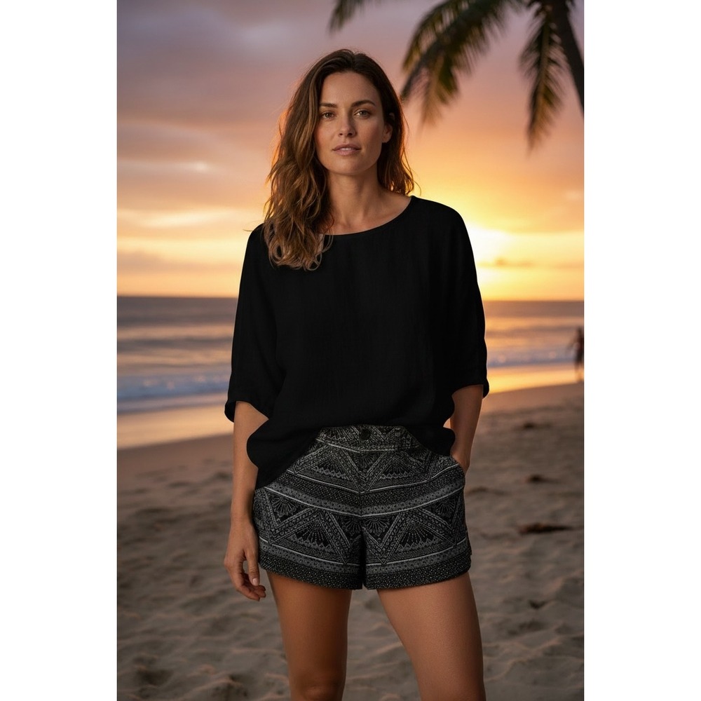 American Eagle Outfitters Shorts Chino Black White Paisley Size 10 Women Preppy